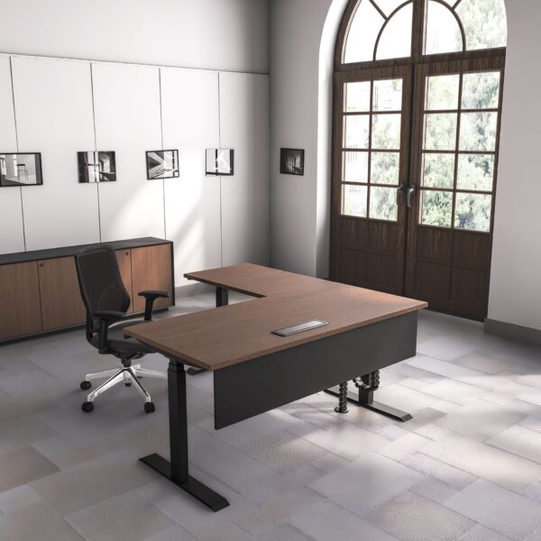 Ergo Series Triple Motor L-Shaped Height Adjustable Desk (Black Frame) - Image 1